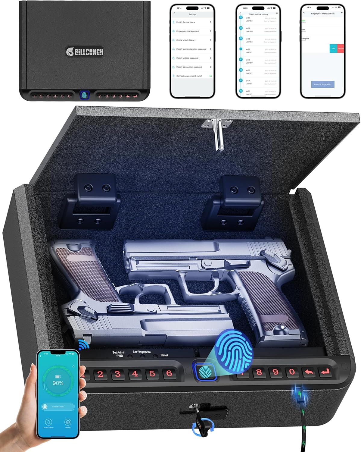 BILLCONCH Gun Safe for Handgun – Biometric Gun Safe 4 Ways Quick Access Deal at Amazon