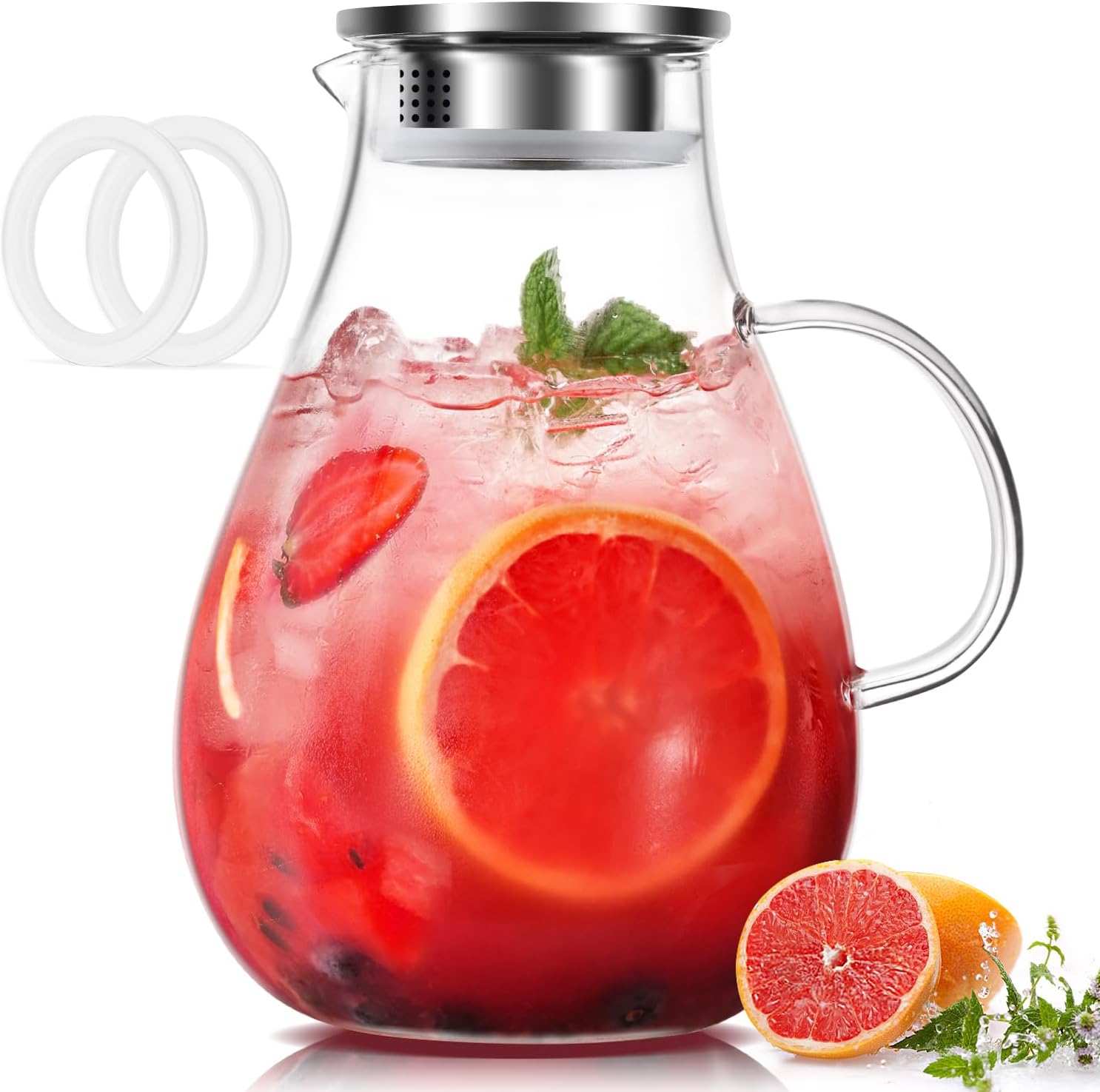 LUNA & MANTHA Glass Pitcher with Lid, 86oz Glass Water Pitcher, Large Hot for $13.99 (39% Off) at Amazon