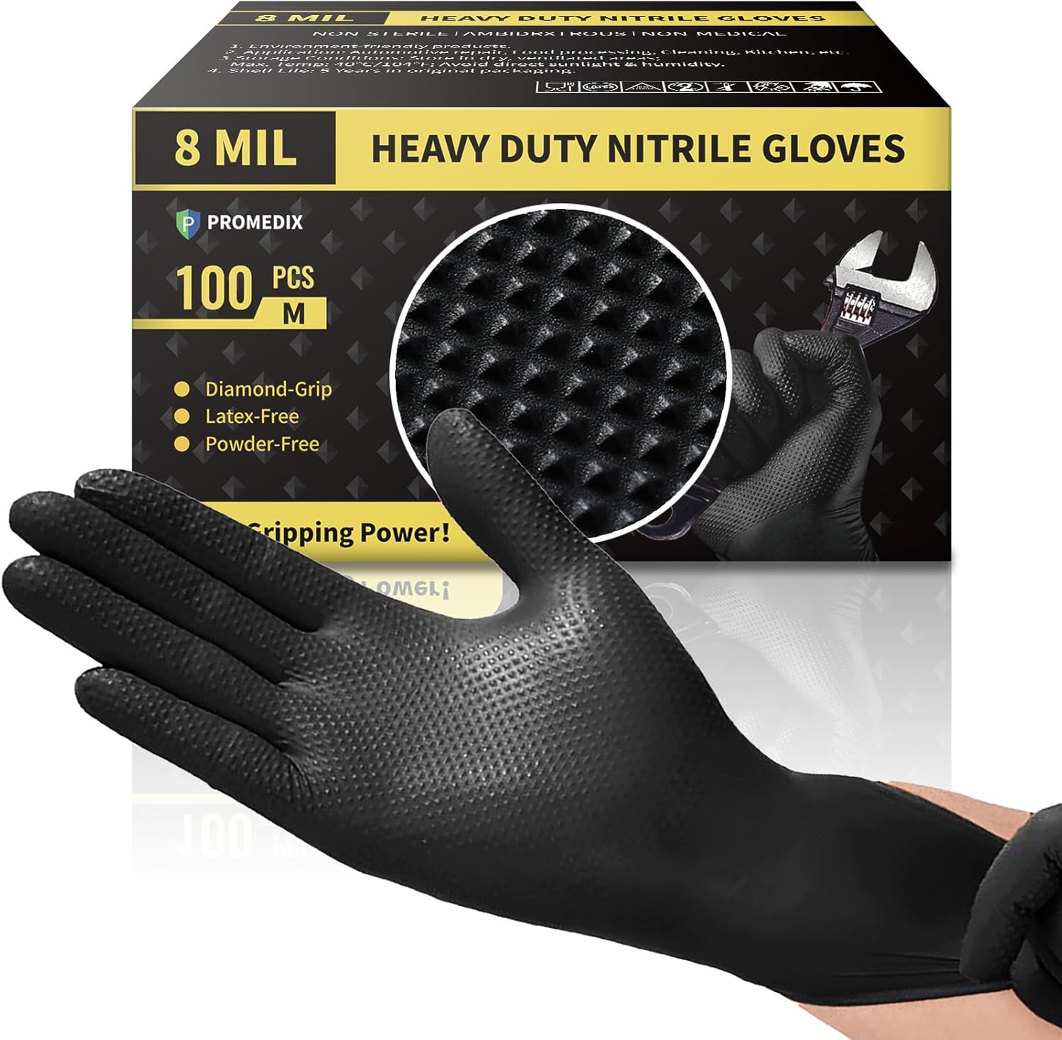 PROMEDIX P Heavy Duty Nitrile Gloves with Diamond Texture 8 Mil Non-Medical Disposable for $21.99 at Amazon