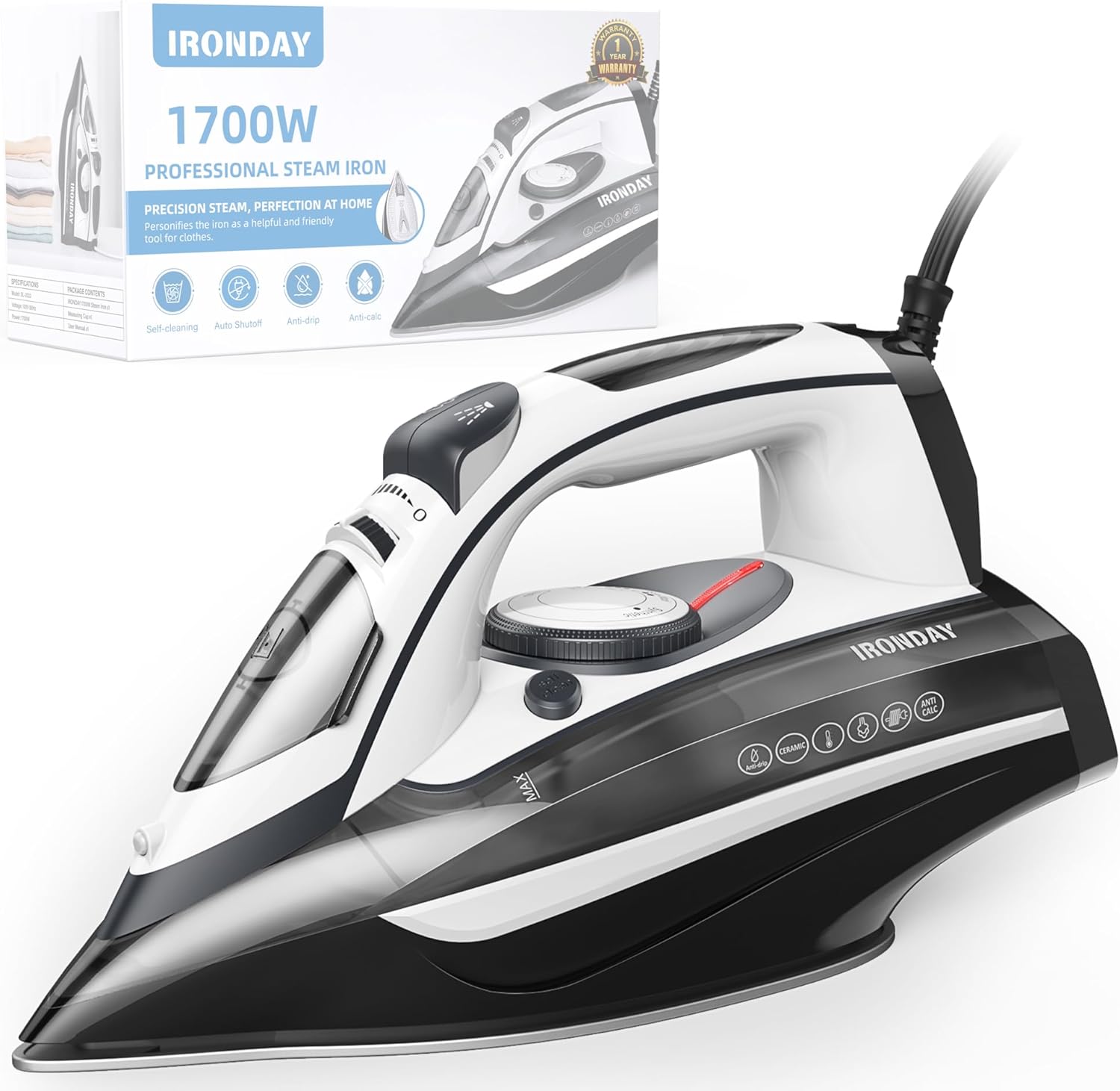 IRONDAY 1700W Steam Iron for Clothes 20s Fast Heat-up, Non-S deal at Amazon