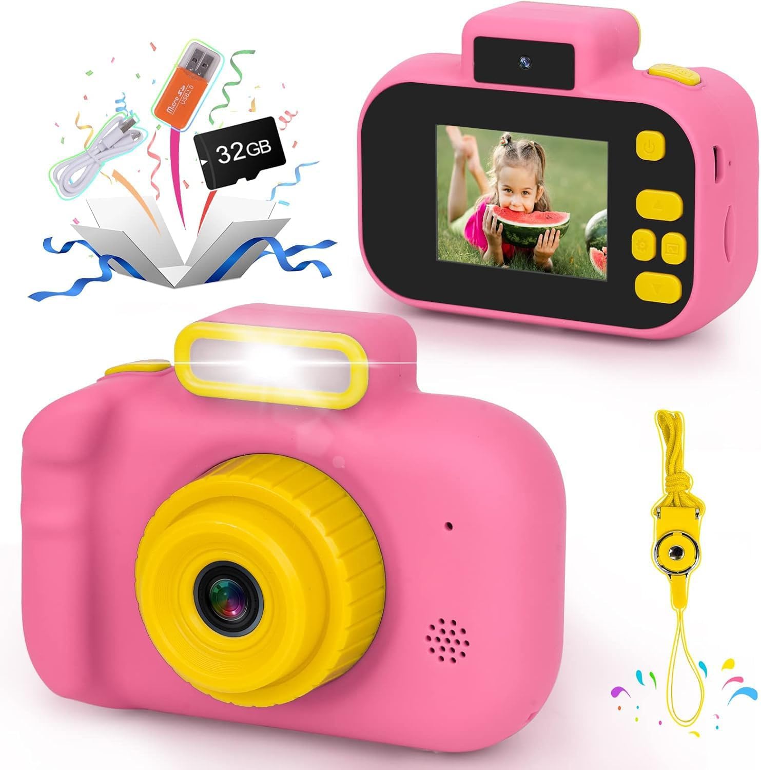 Kids Camera, Toddler Selfie Digital Pink Camera Birthday Toy deal at Amazon