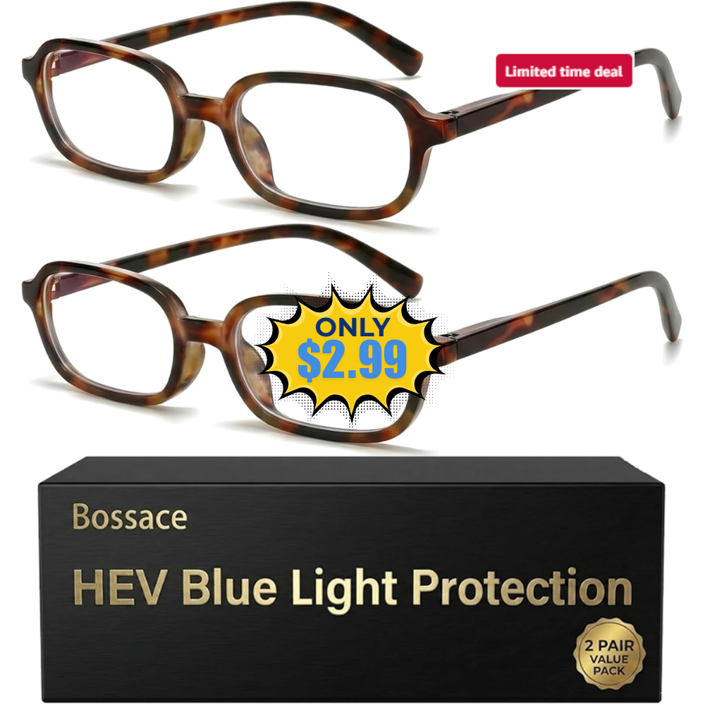 2 Pack Rectangle Blue Light Glasses Deal: Save 54%