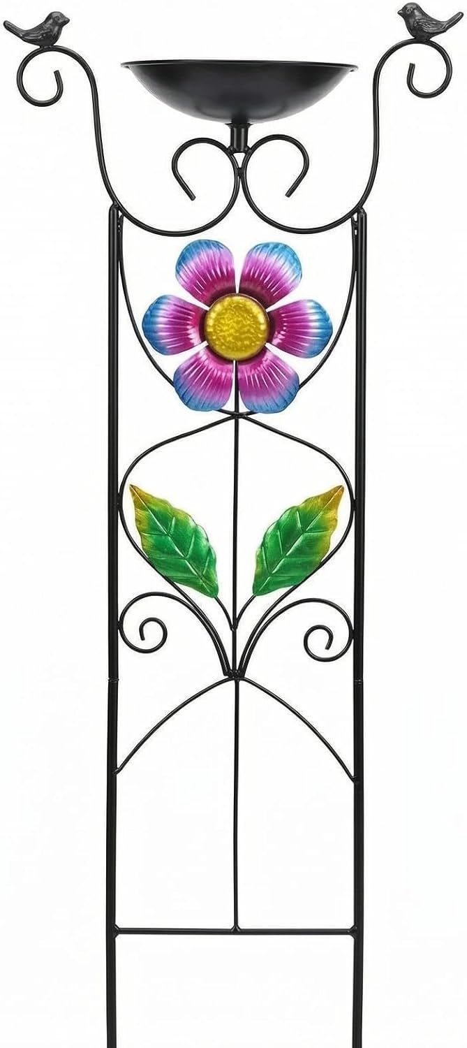 Bird Bath with Trellis Outdoor - 40" Antique Iron Free Stand deal at Amazon