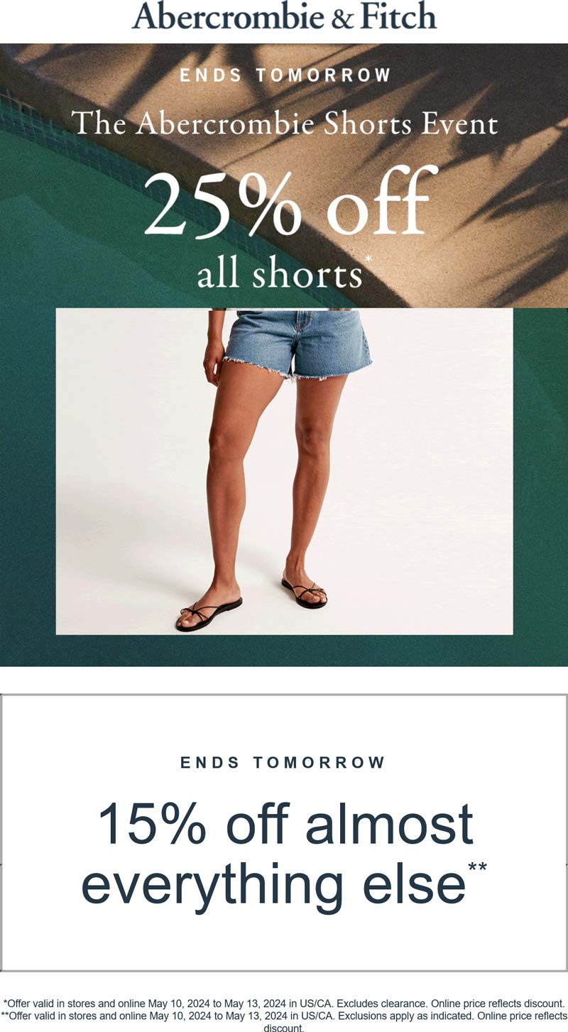Abercrombie Shorts Sale: Up to 40% Off + Extra 15% Off!