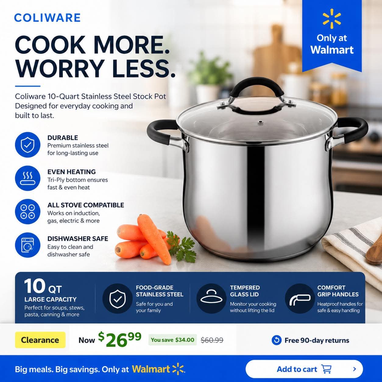 Coliware 10-Quart Stainless Steel Stock Pot Deal at Walmart: Save 56%