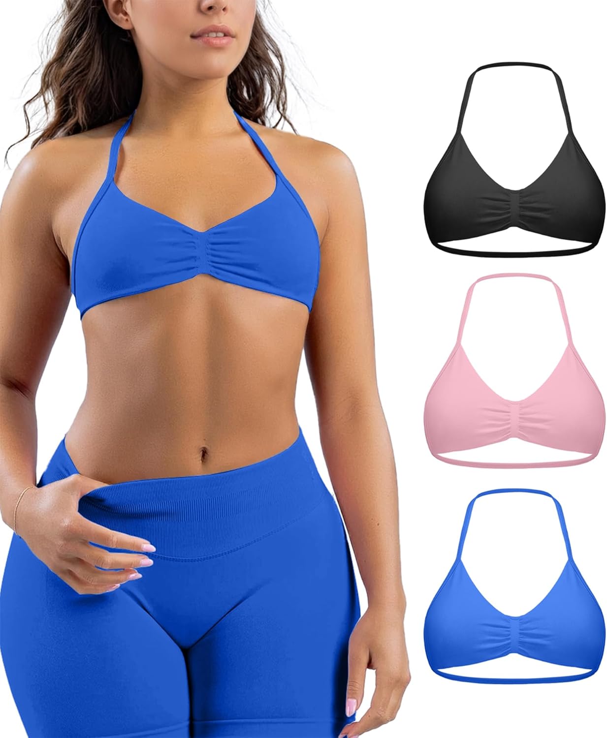 Comper Women's 3 Pack Strappy Bras Halter Bra Seamless Open  deal at Amazon