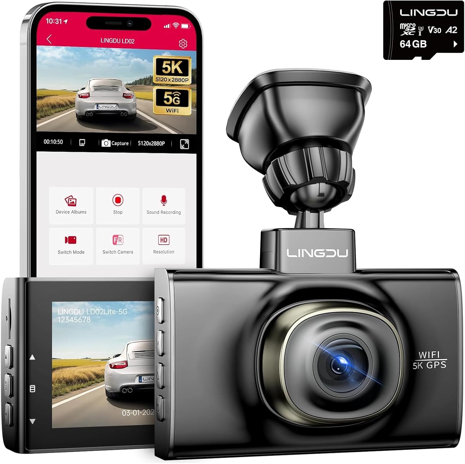 LD02 5K 5G WiFi Dash Cam with Free 64GB SD Only $59.99 at Amazon