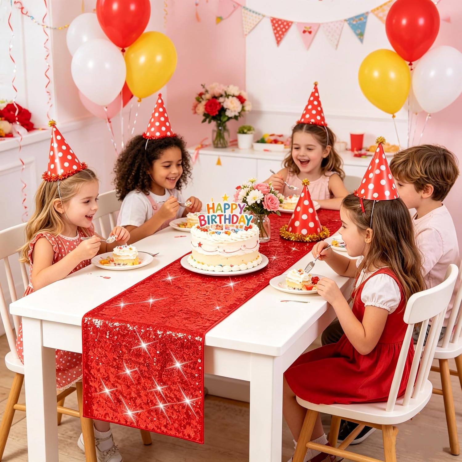 yuboo Red Sequin Table Runner for Children's Day - Sparkly T deal at Amazon