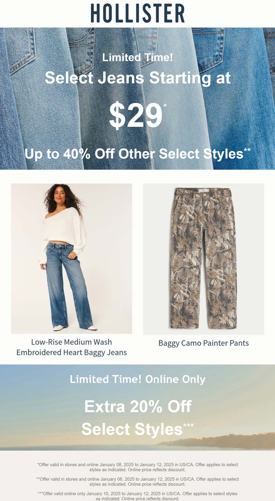 Hollister Jeans Extra 20% Off – From $15.99!