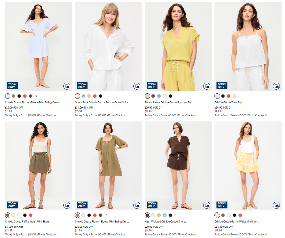 Crinkle Gauze Styles Sale: Up to 60% Off at Old Navy