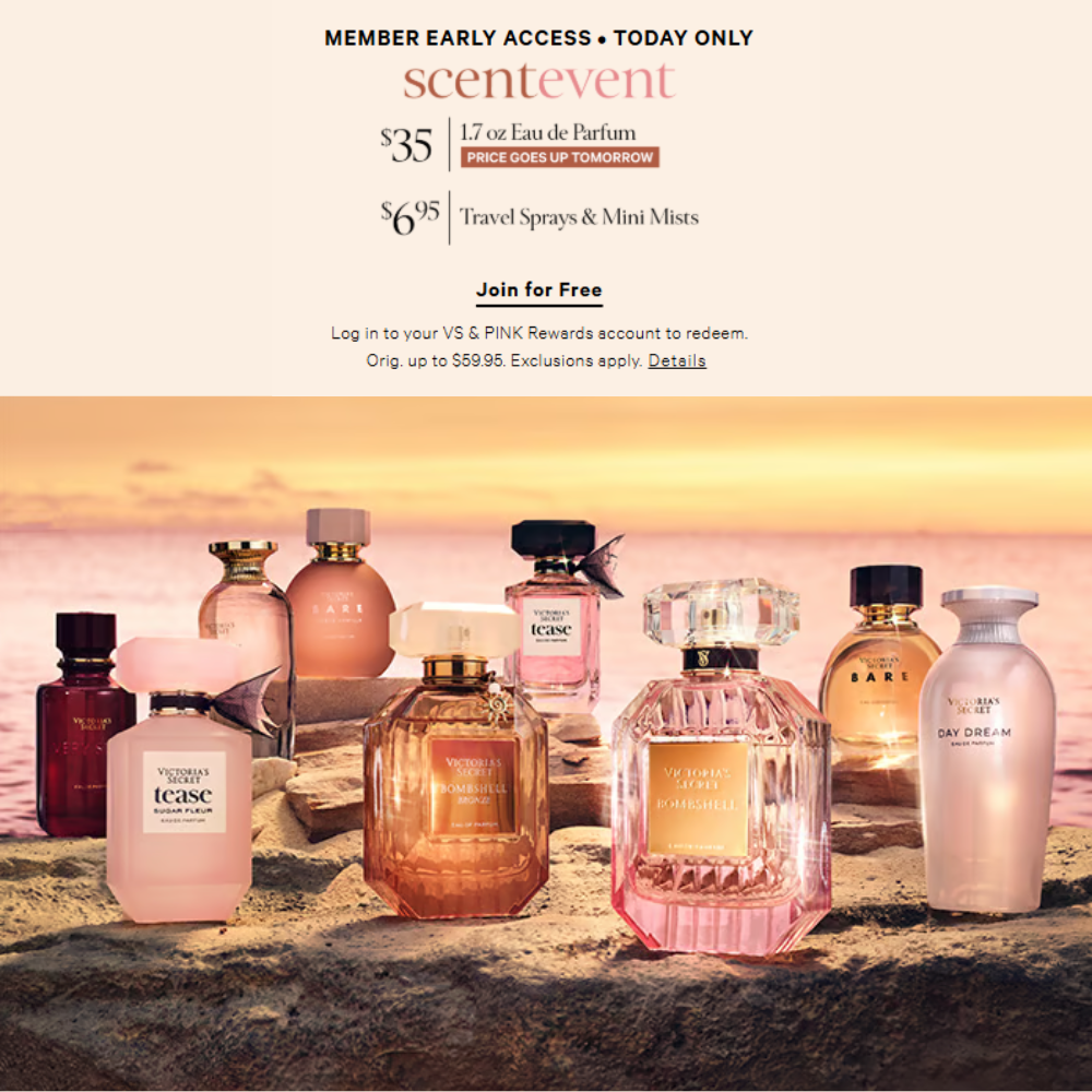 Scent Event – 1.7-Ounce Perfumes $35 + Travel Sprays & Mists $6.95 at Victoria’s Secret