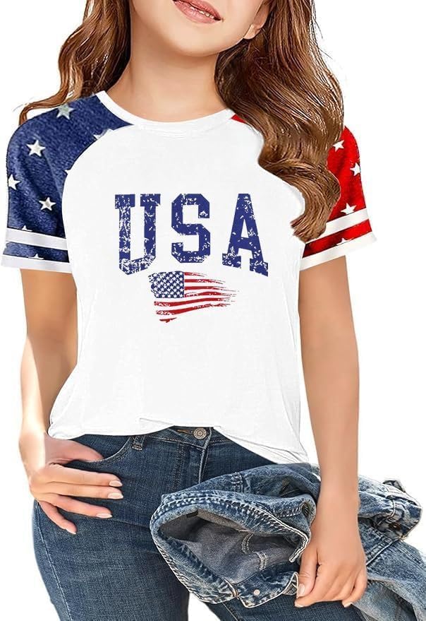 ZTLUOGF Grils Boys 4th of July Shirt American Flag T-Shirts  deal at Amazon
