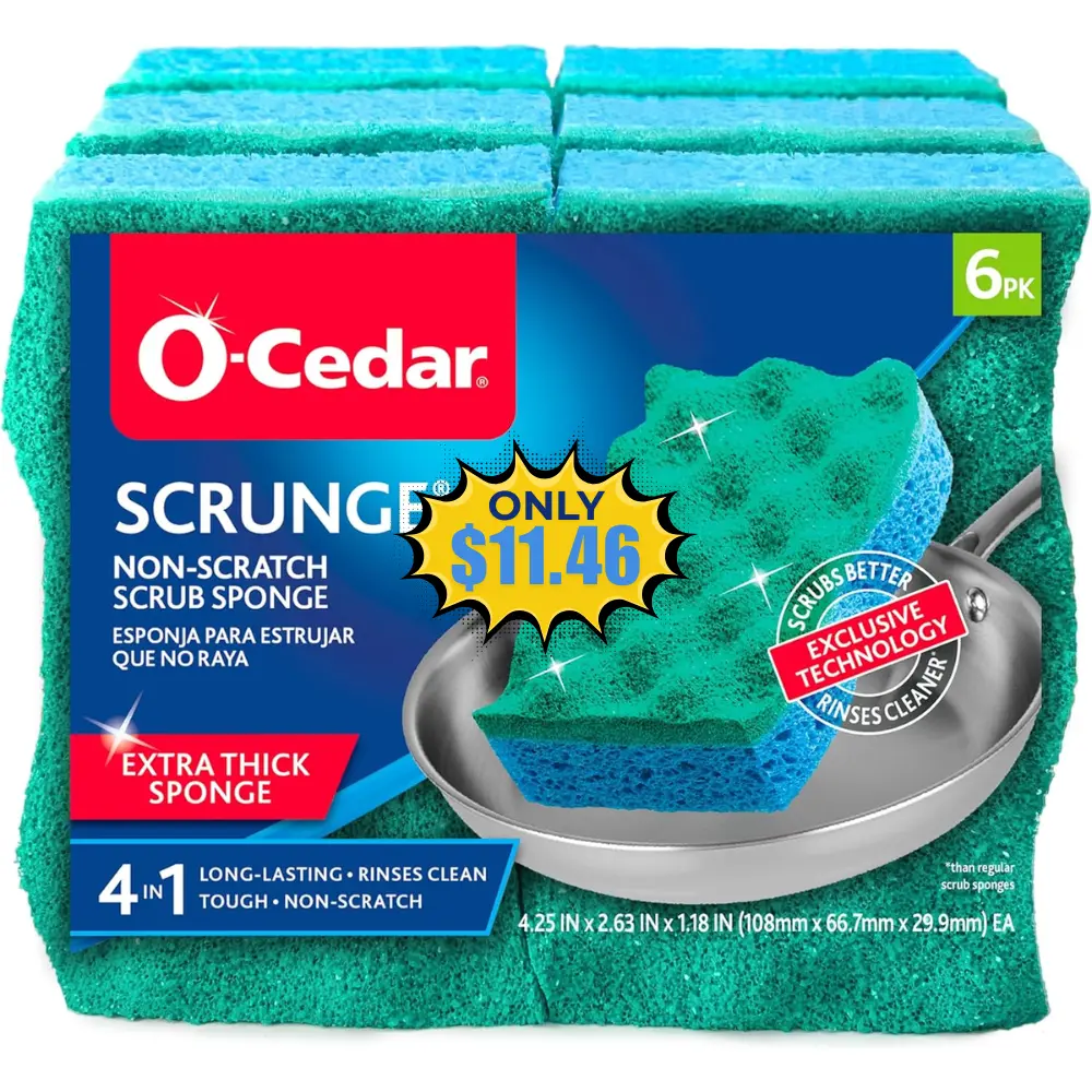 O-Cedar Scrunge Non-Scratch Scrub Sponge 6PK Deal: Free at Amazon
