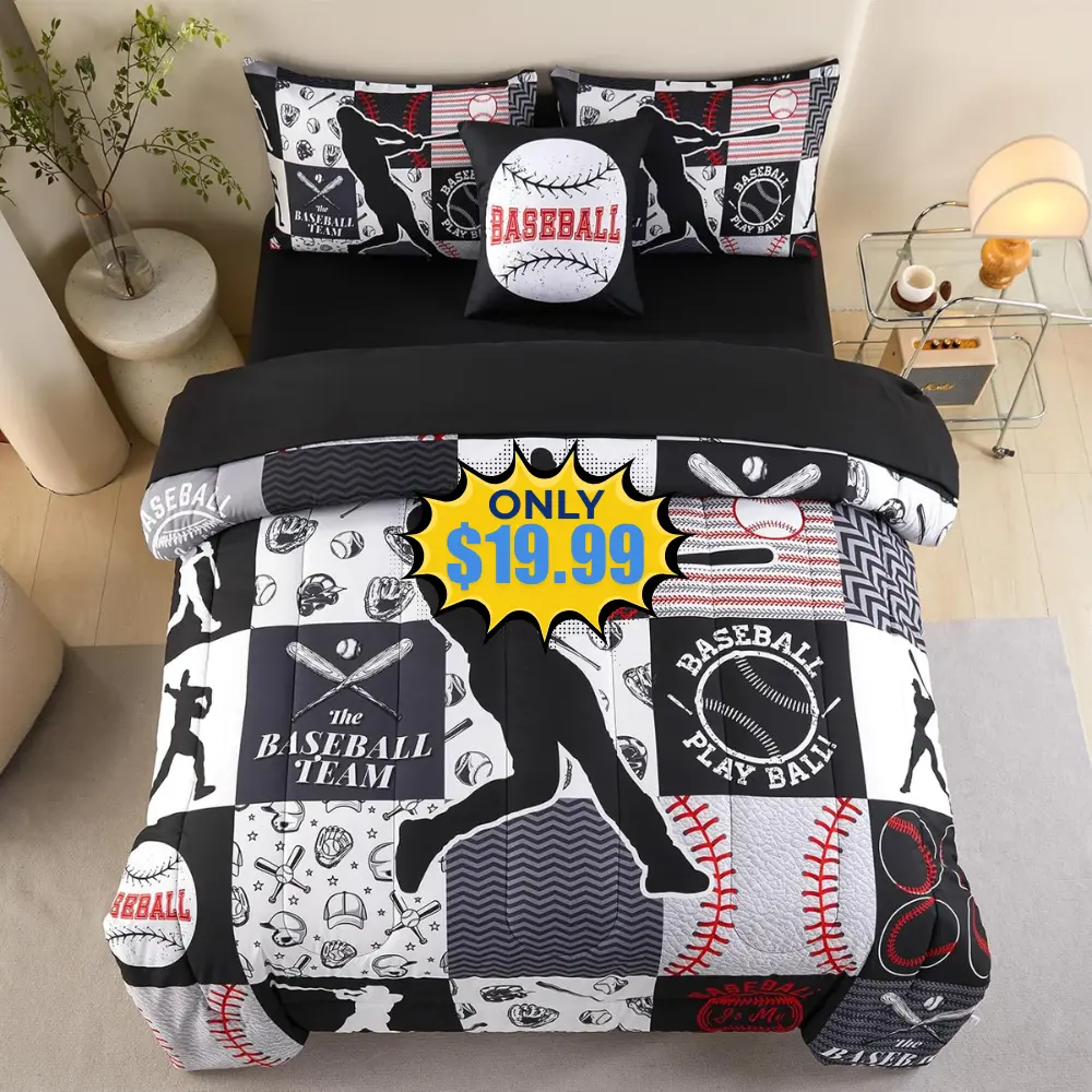 4 Pcs Twin Baseball Sports Bedding Set Deal: Save 20%