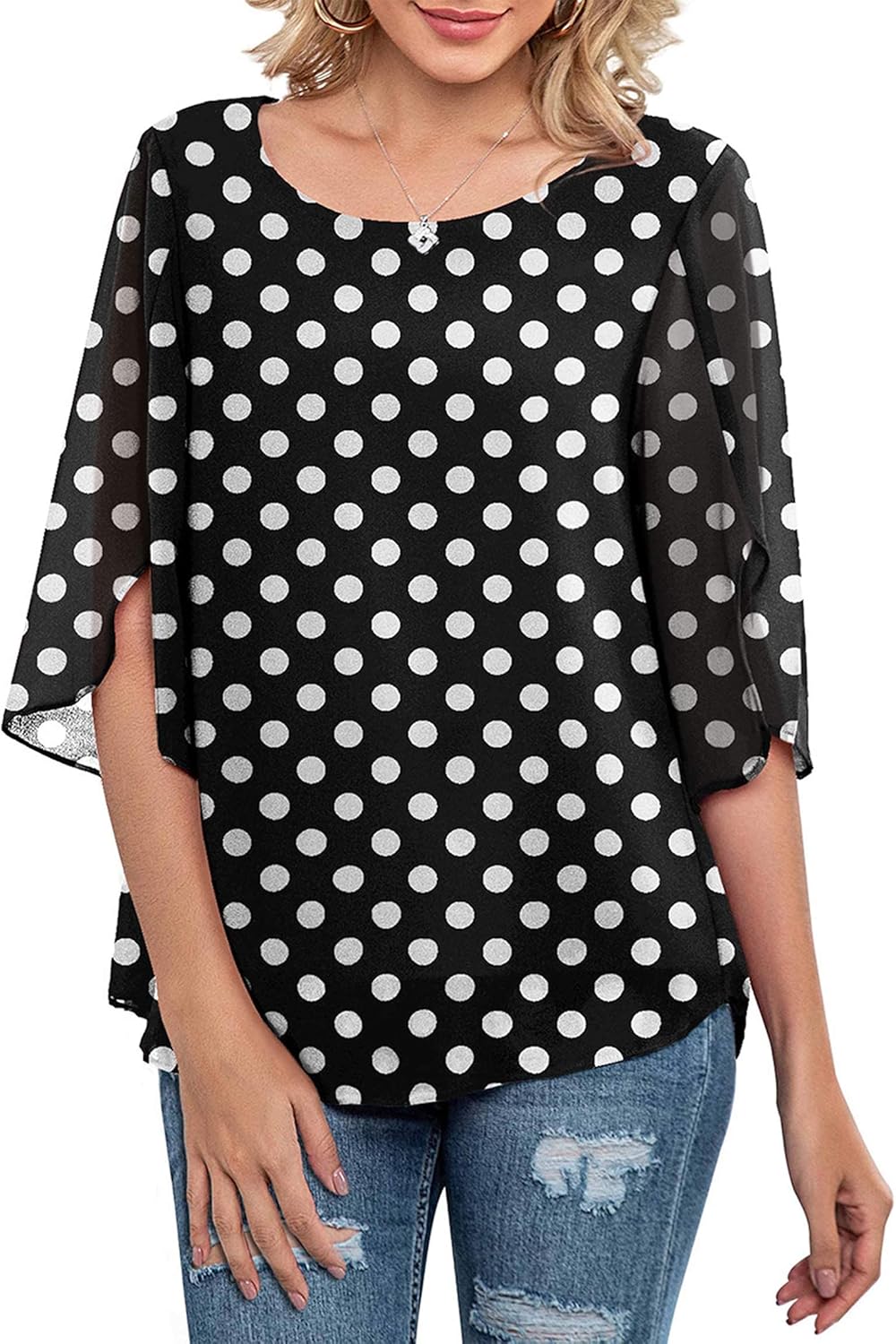 Neineiwu Womens Casual Scoop Neck Loose Top 3/4 Sleeve Chiff deal at Amazon