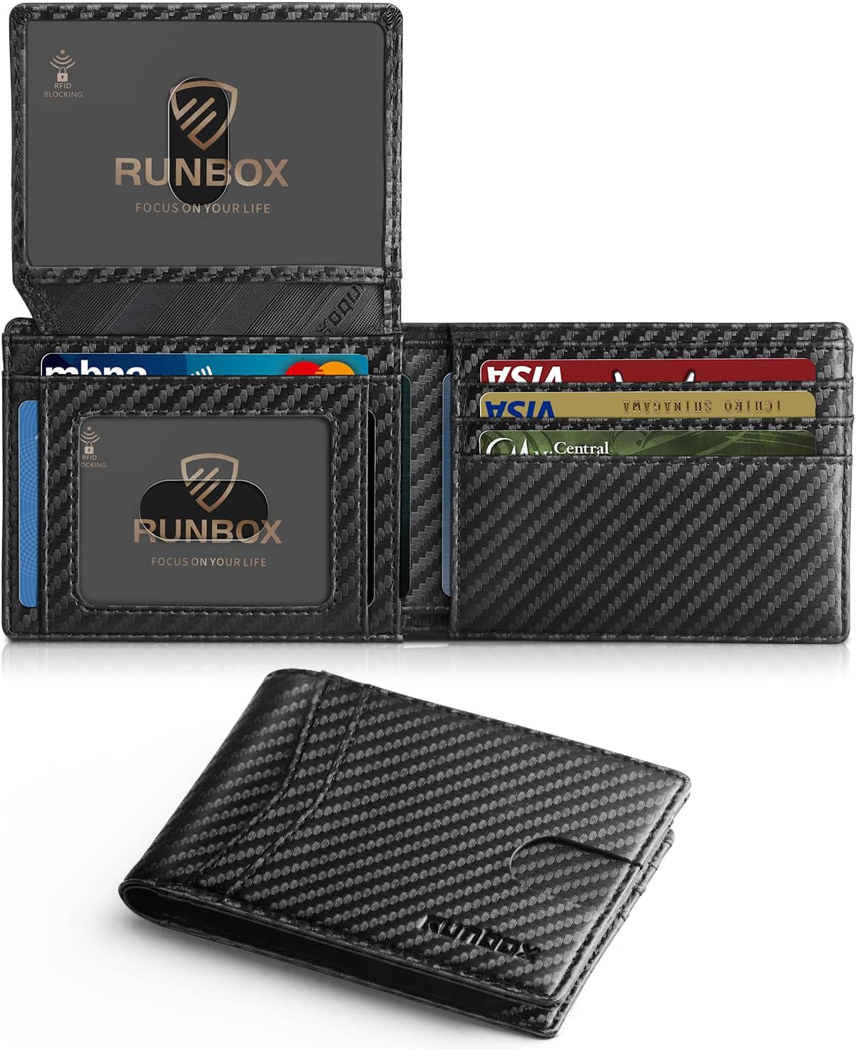 RUNBOX Wallet for Men - Slim Rfid Leather Bifold 2 ID Window deal at Amazon