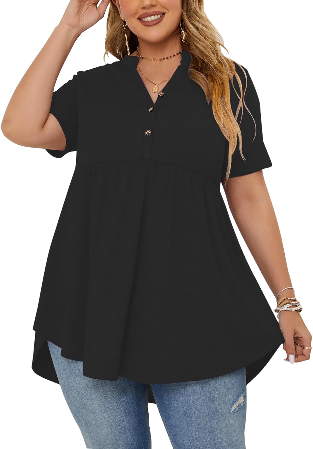 PLOKNRD Women's Plus Size Tops Women Tops Summer Short Sleev deal at Amazon