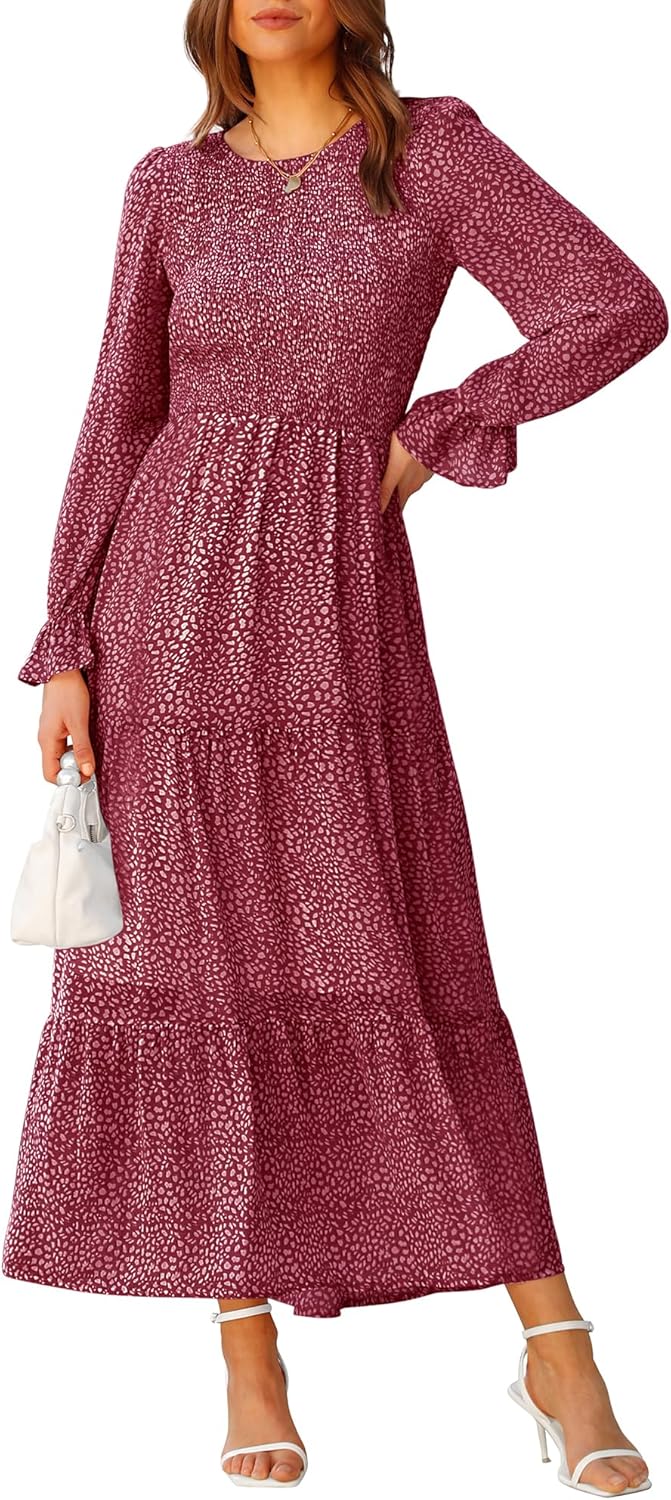 BTFBM Women Casual Long Sleeve Crew Neck Fall Dress Bohemian deal at Amazon