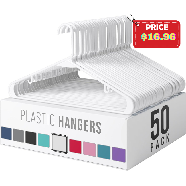 Plastic Hangers 50 Pack White Deal: Save 47%