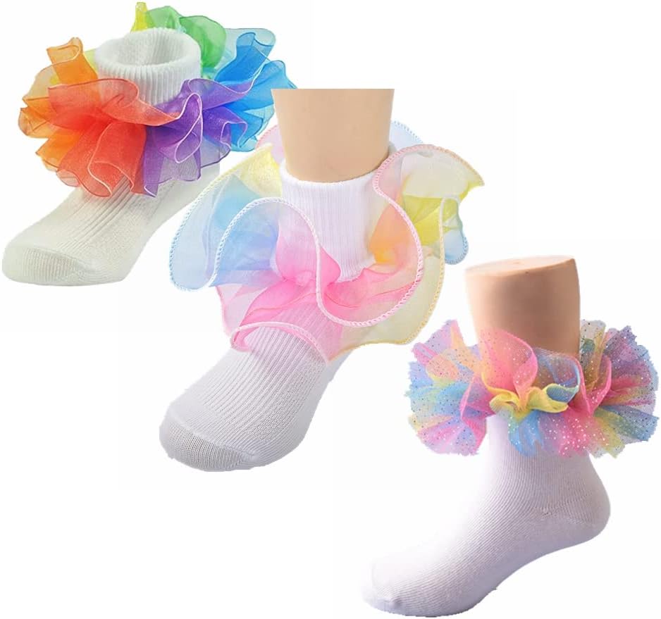 WBZOTSS Girls Rainbow Lace Ruffle Trim Cotton Baby Socks, Fr deal at Amazon