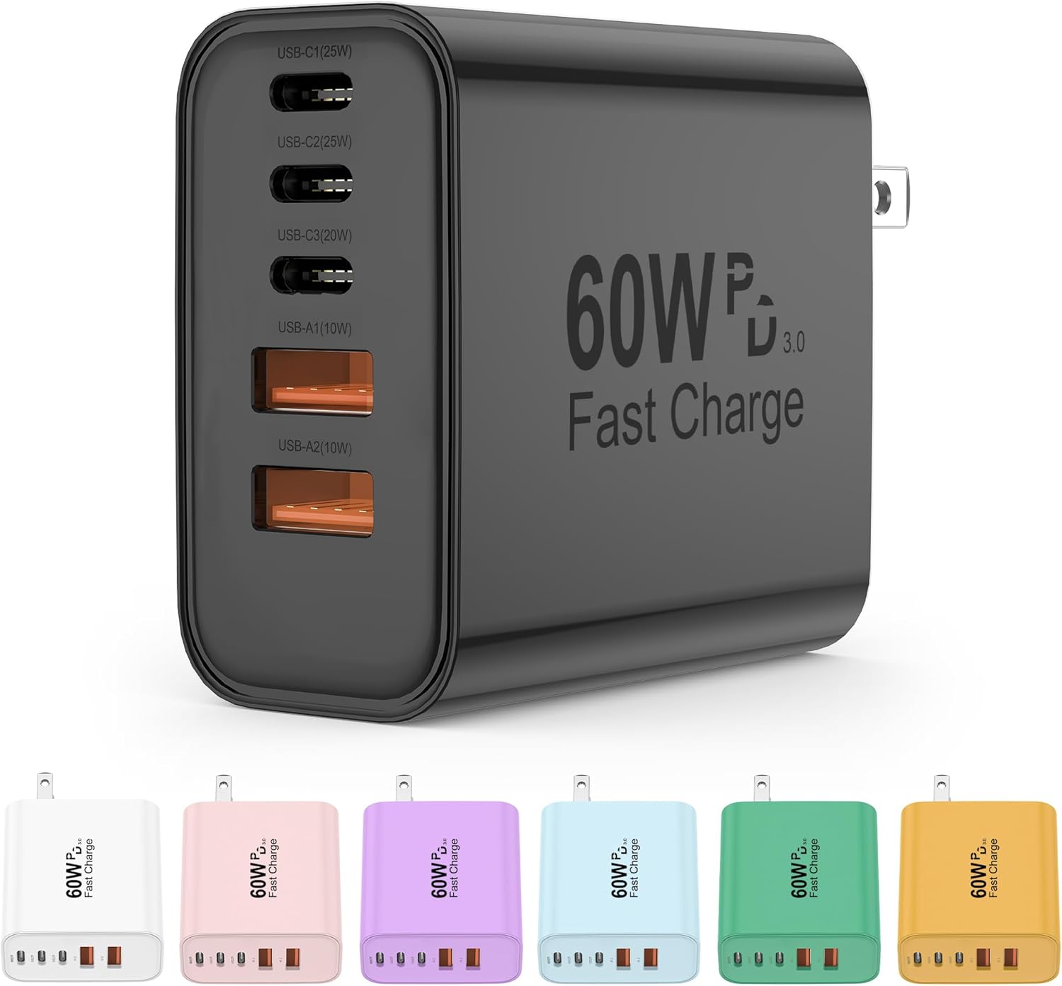 USB C Charger Block, 60W 5 in 1 Charging Blocks, PD 3.0 Fast deal at Amazon