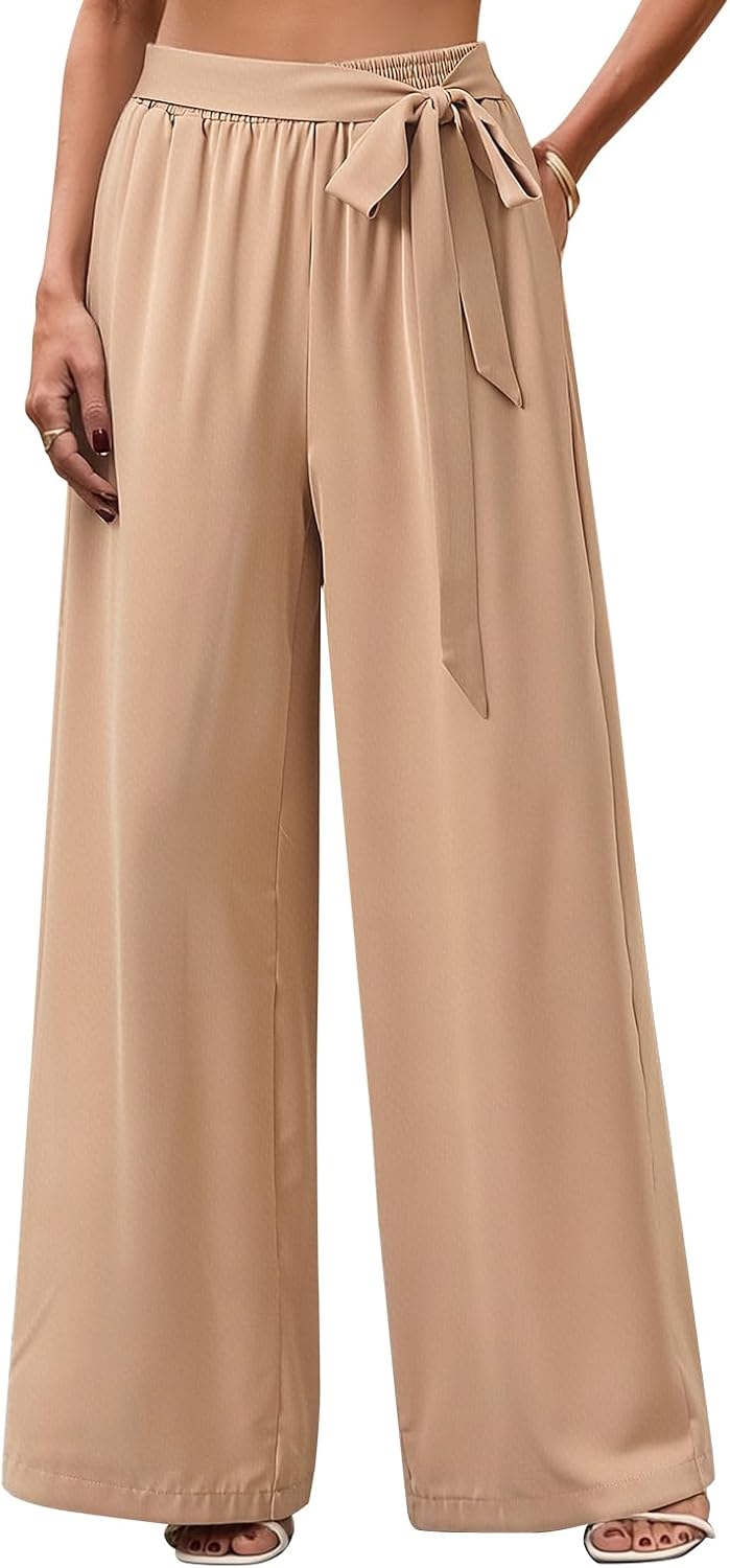 VENTROLLO Women Wide Leg Pants High Waisted Belted Palazzo P deal at Amazon