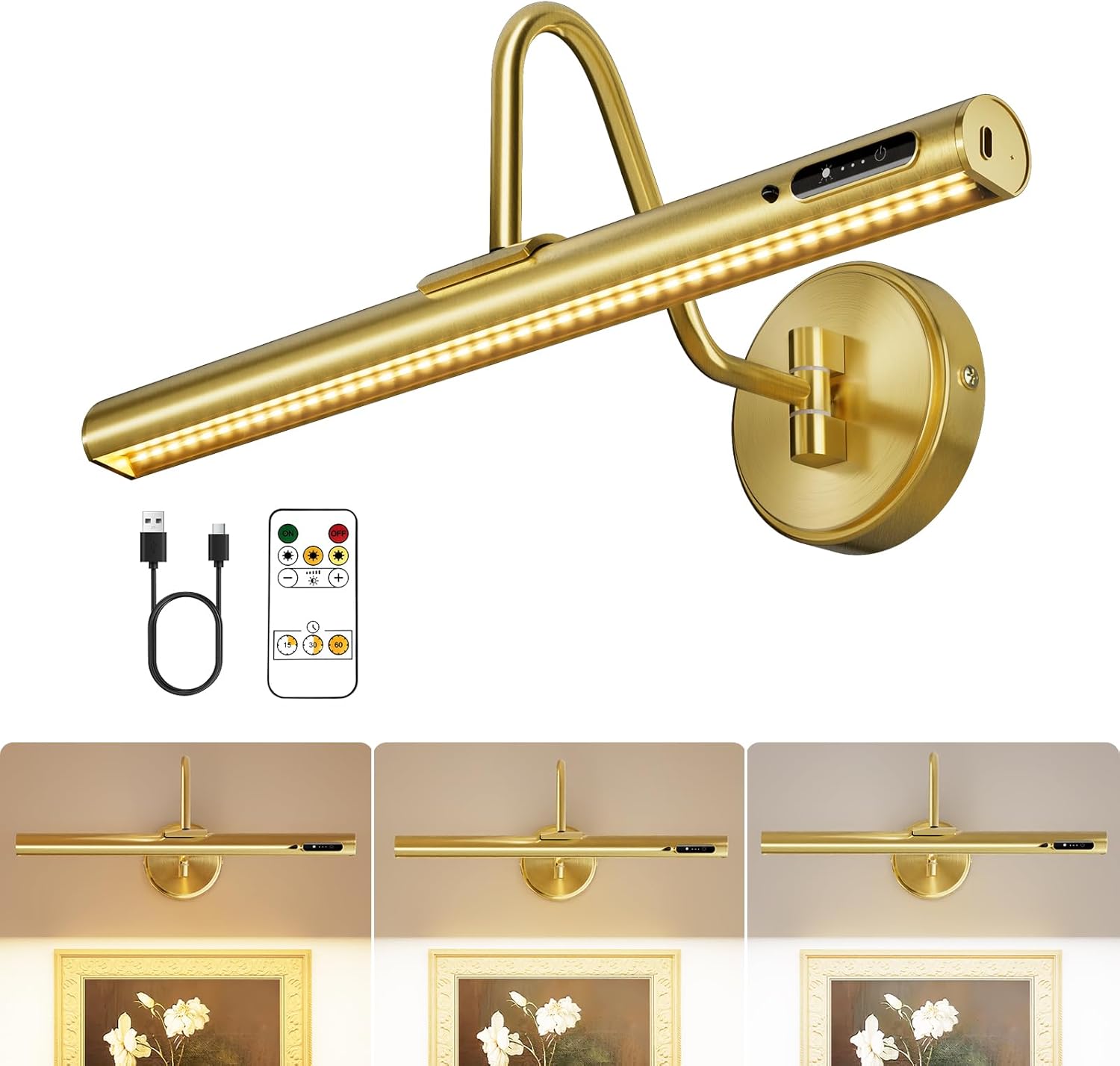 VOLISUN Picture Lights for Wall, 15.7'' Rechargeable Picture deal at Amazon