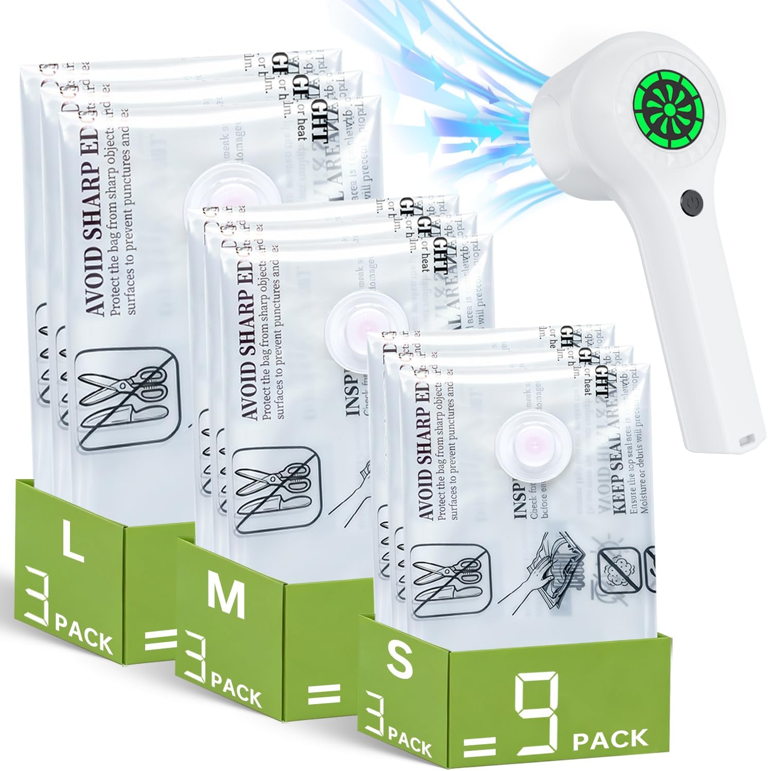 Vacuum Storage Bag with Rechargeable Cordless Pump, 9 Pack V deal at Amazon
