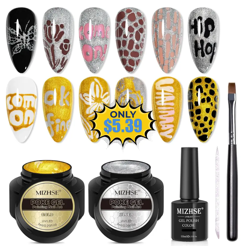 MIZHSE Gold and Silver Poke Gel Nail Polish Deal: Save 31%