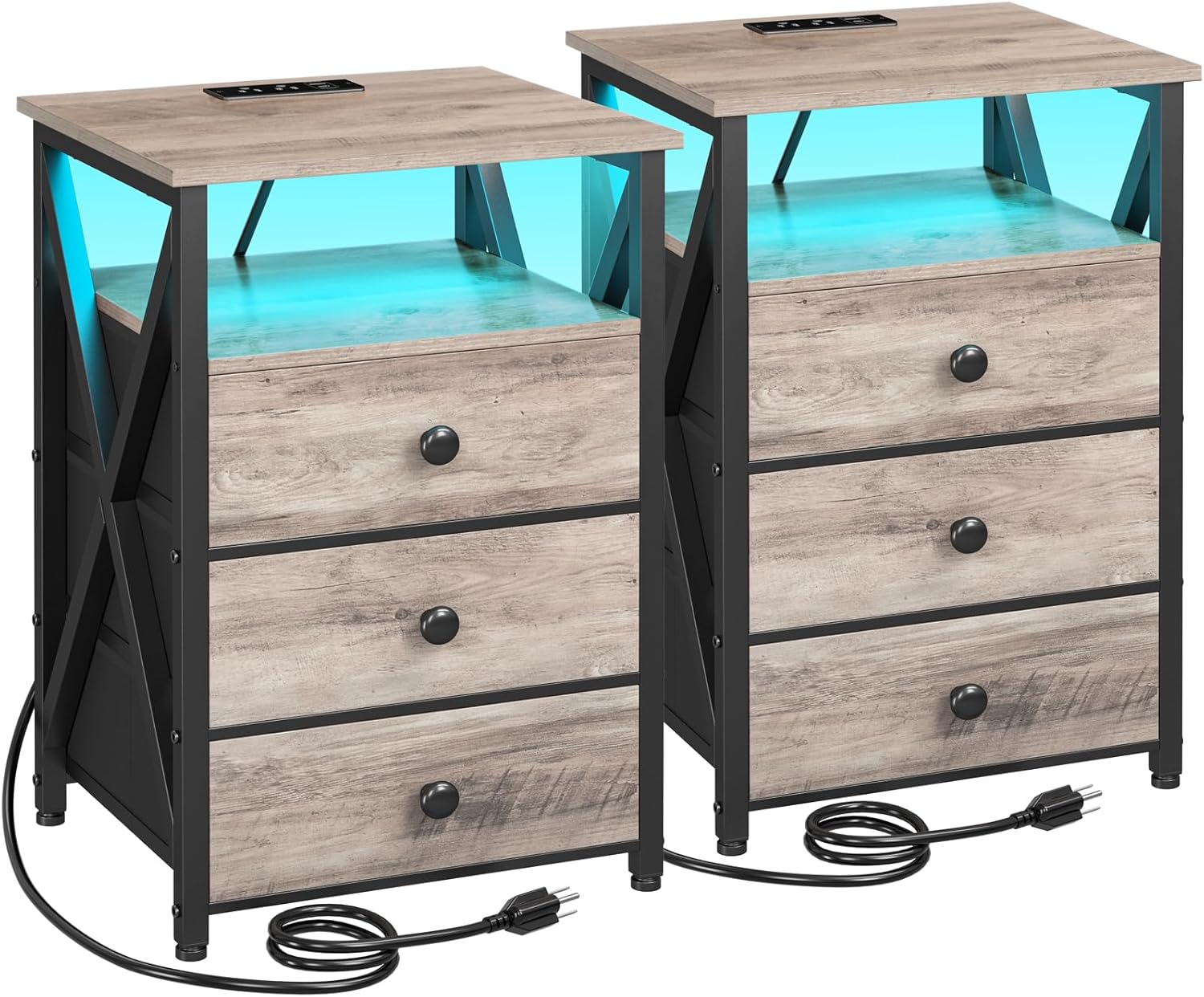 AMHANCIBLE Night Stand Set 2, LED Nightstand with Charging S deal at Amazon