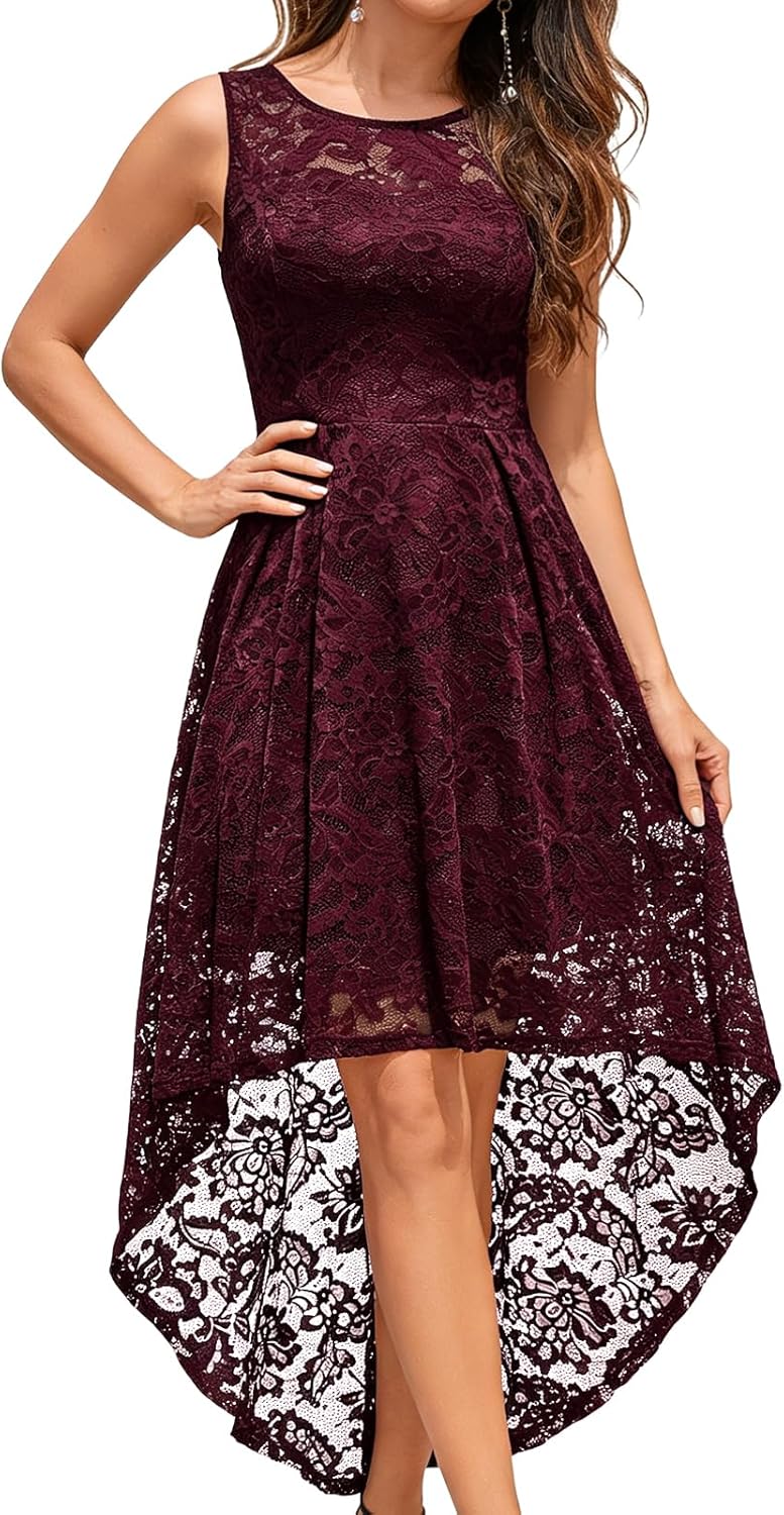 MUADRESS Wedding Guest Dress Tank Strap Floral Lace Hi-Lo Pl deal at Amazon