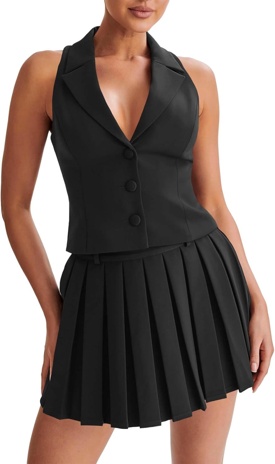 Cicy Bell Womens Summer 2 Piece Outfits V Neck Blazer Vest M deal at Amazon