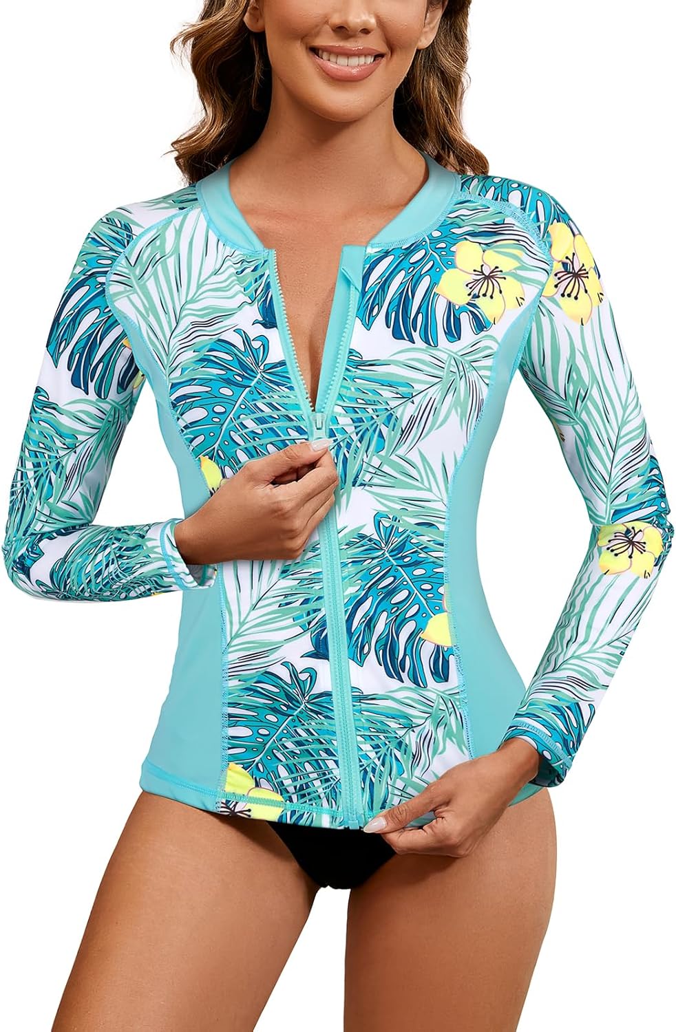 LURANEE Women's Zip Up Rash Guards for Women Long Sleeve Swi deal at Amazon