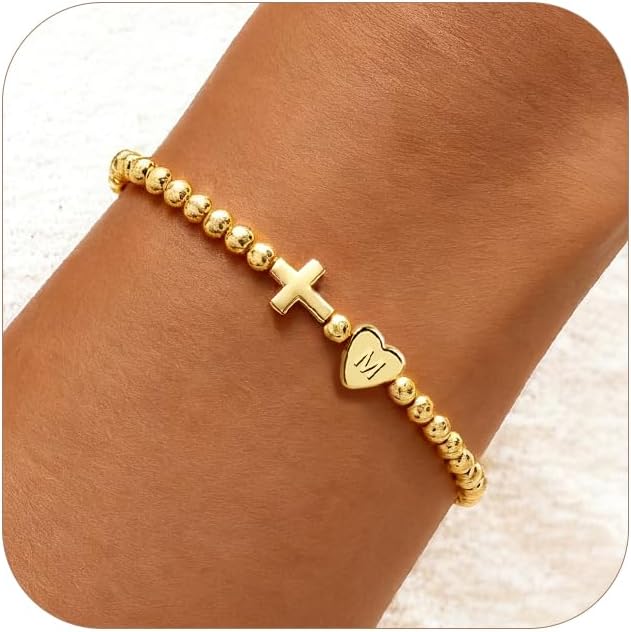 TLY Gold Beaded Bracelets for Women Cross Initial Beaded Str deal at Amazon