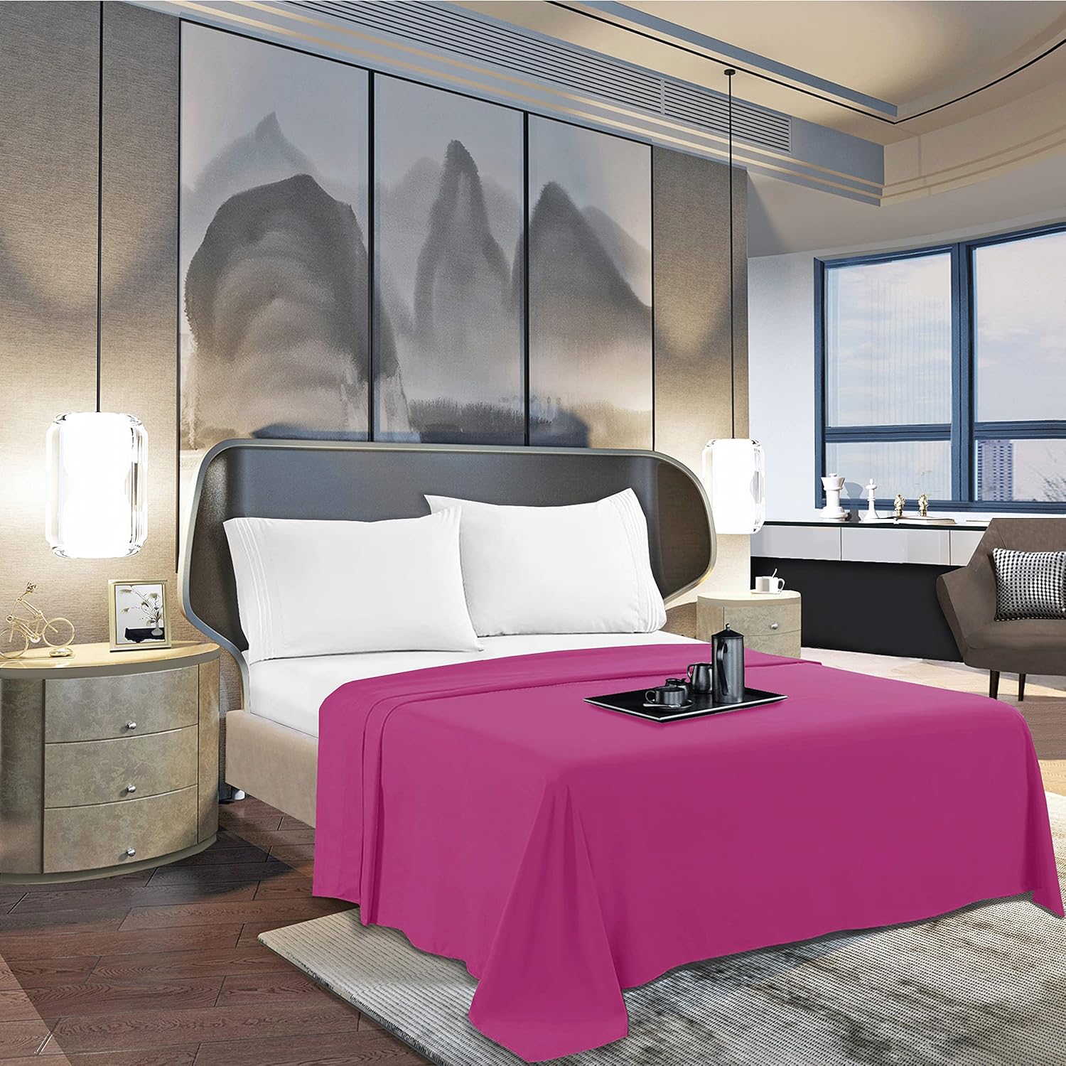 Mocassi Queen Flat Sheet - Hotel Luxury 1800 Premier Cooling deal at Amazon