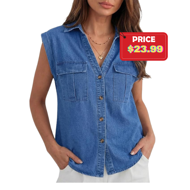 Women’s Sleeveless Denim Shirts 30% Off Sale