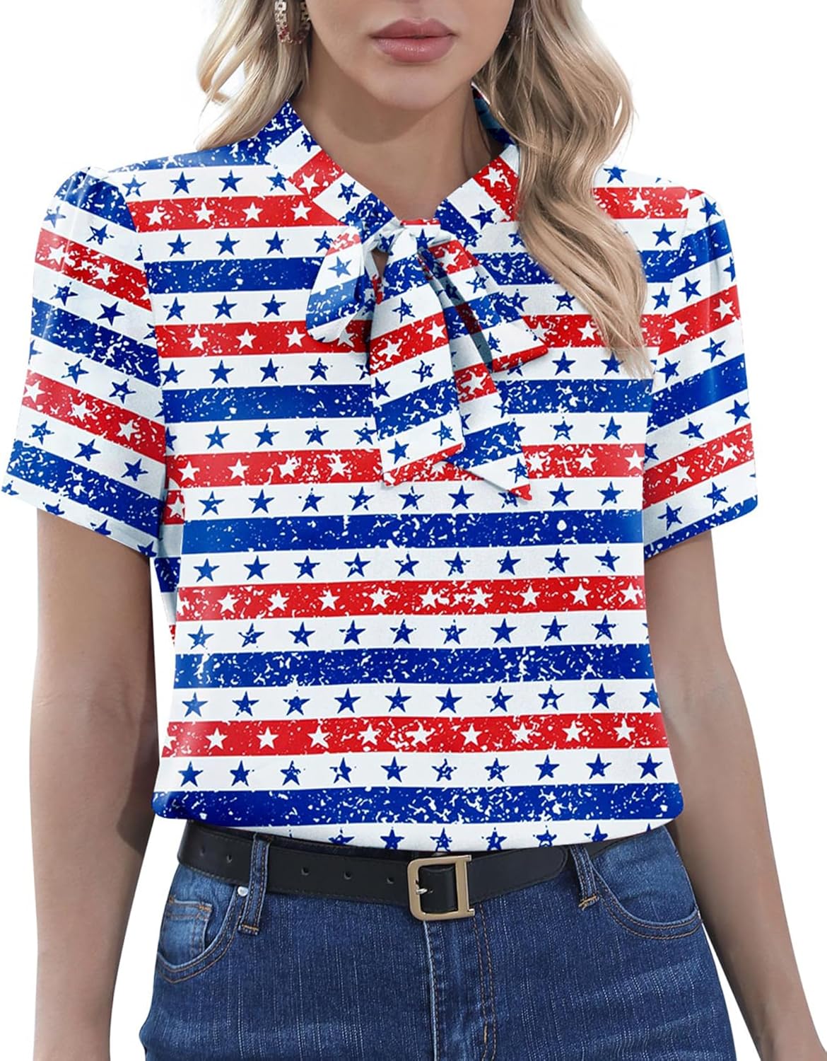 CZYINXIAN Women's Independence Day Short Sleeve Blouse Bow T deal at Amazon