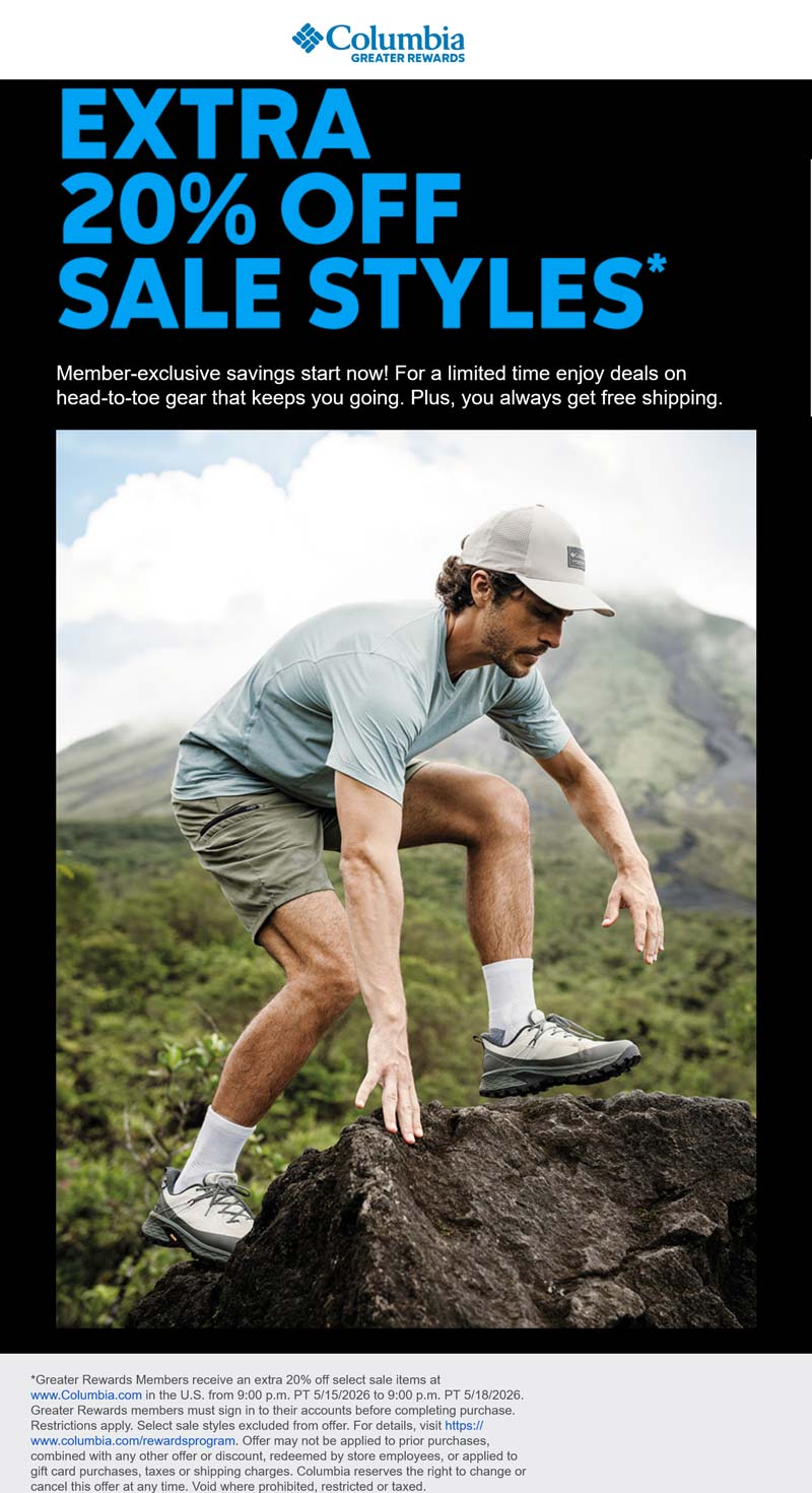 Extra 20% off sale styles Deal at Columbia