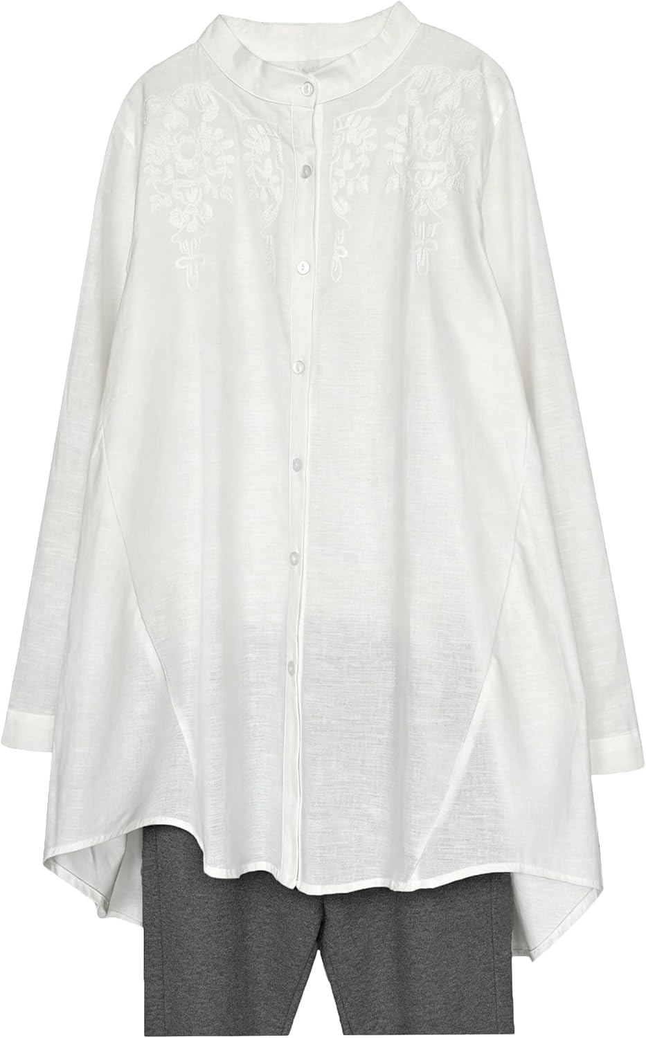 Minibee Women's Cotton Linen Shirt High Low Button Down Embr deal at Amazon