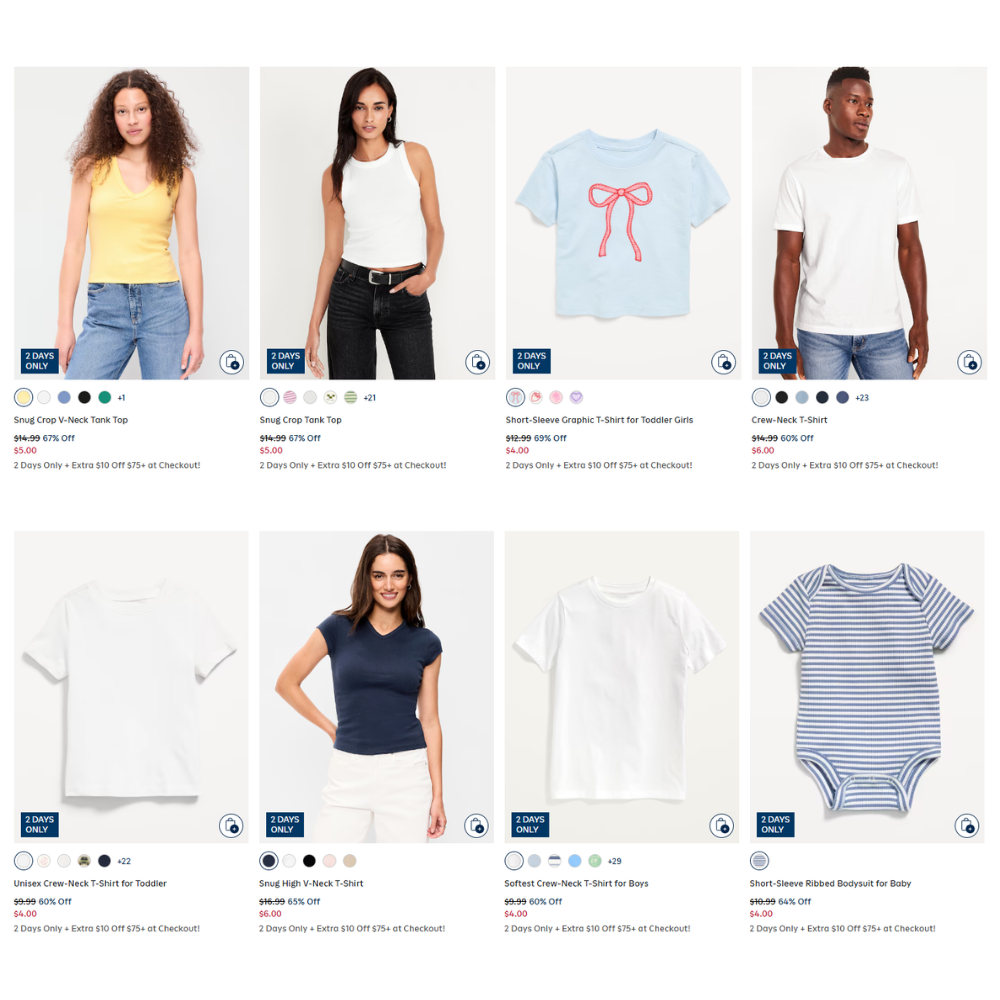 Shop for the Fam 2 Days Only + Extra $10 Off $75+ Deal at Old Navy