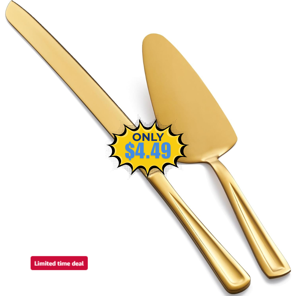 GoGeiLi Gold Cake Knife and Server Set Deal: Save 50%