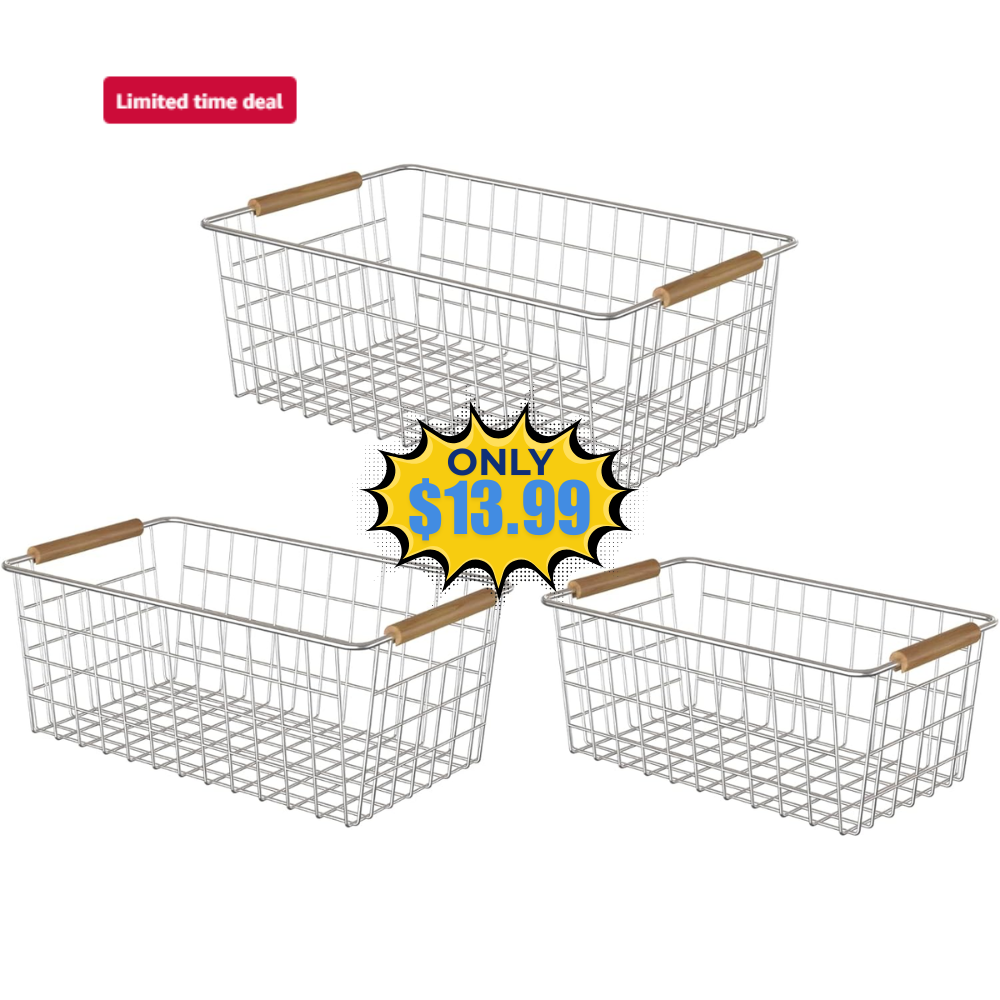 YOUVIP 3 Pack Wire Storage Baskets Deal: Save 50%