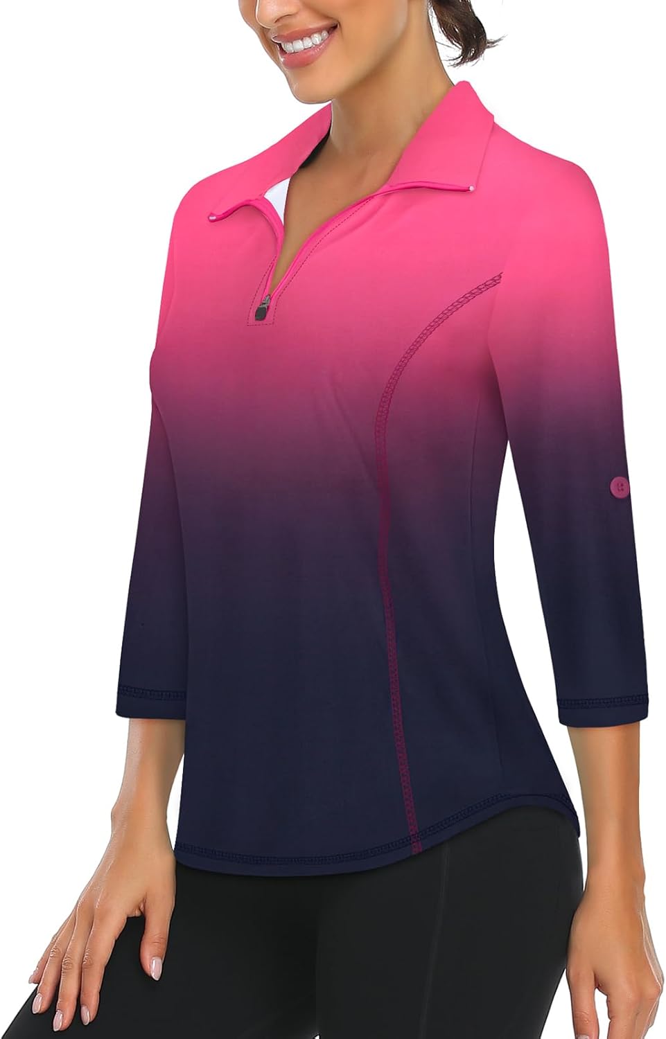 LURANEE Golf Shirts for Women 3/4 Sleeve,1/4 Only $27.99 at Amazon