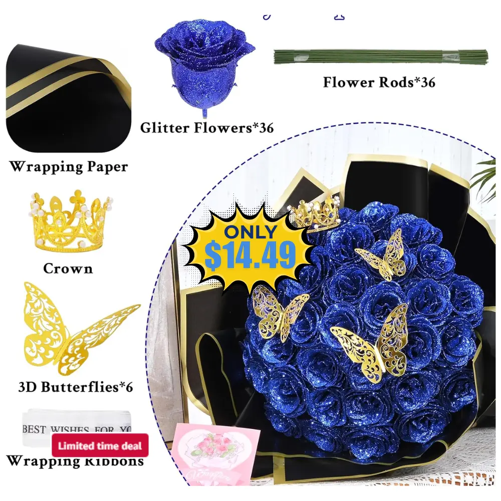 Waipfaru Blue Glitter Roses Bouquet Deal: Save 50%