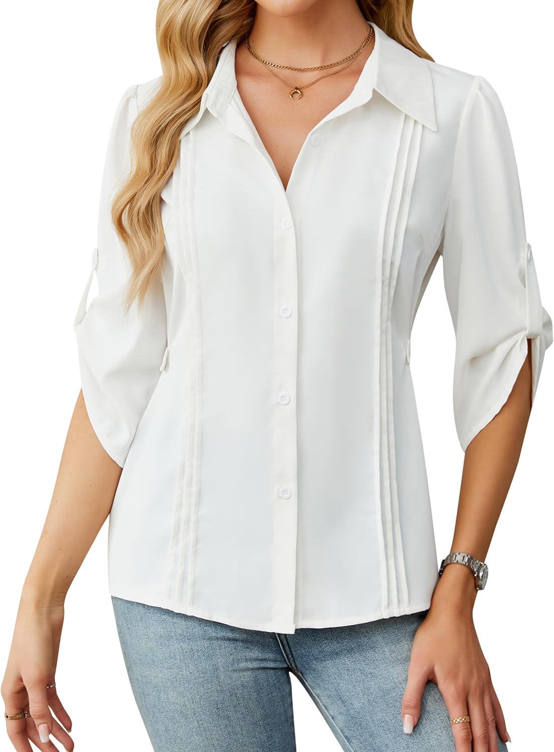 Blooming Jelly Womens Button Down Shirt 3/4 Sleeve Collared deal at Amazon