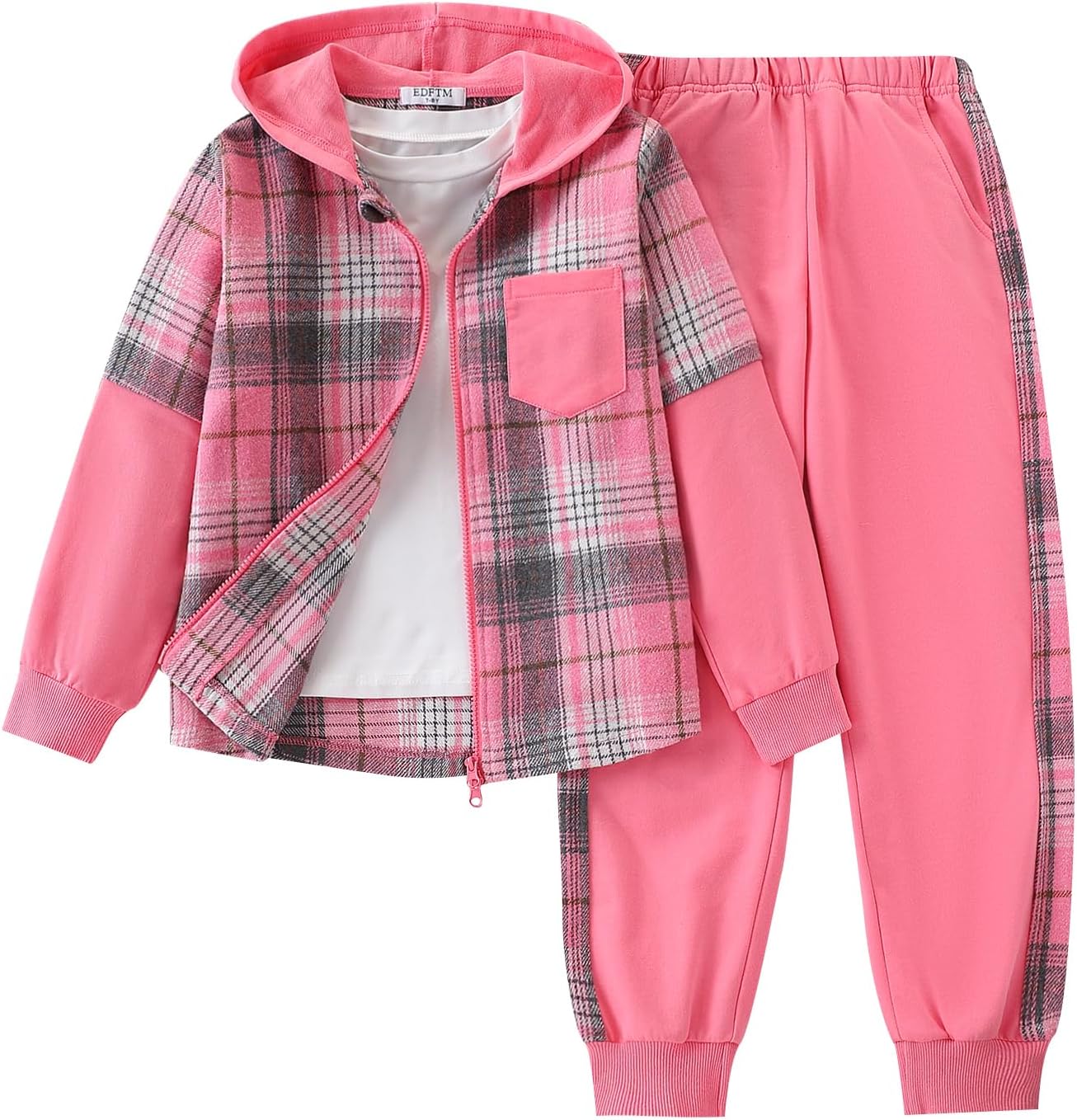 EDFTM Little Girls Outfits Sets Plaid Flannel Long Sleeve Ho deal at Amazon