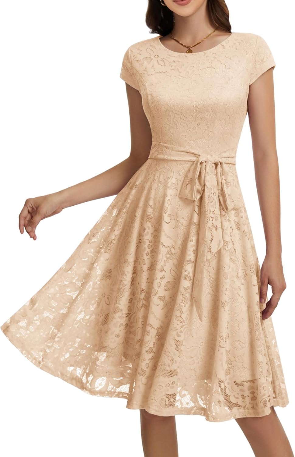 MUADRESS Women Cap-Sleeve Lace Floral Elegant Cocktail Dress deal at Amazon