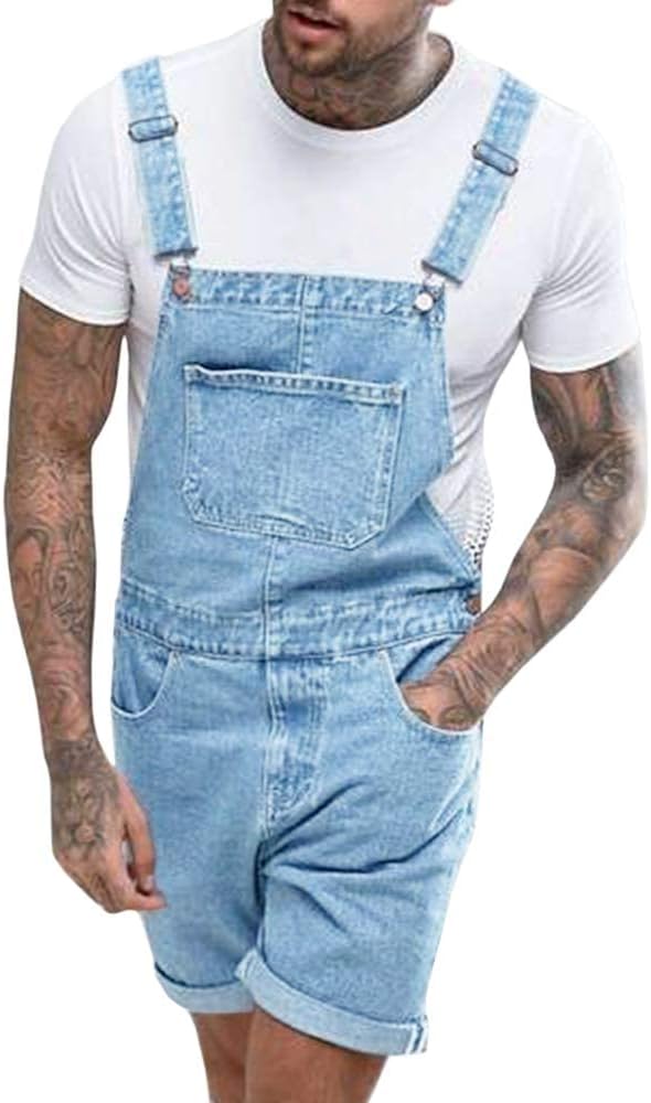Runcati Mens Denim Shorts Bib Overall Jean Romper Casual Rel deal at Amazon
