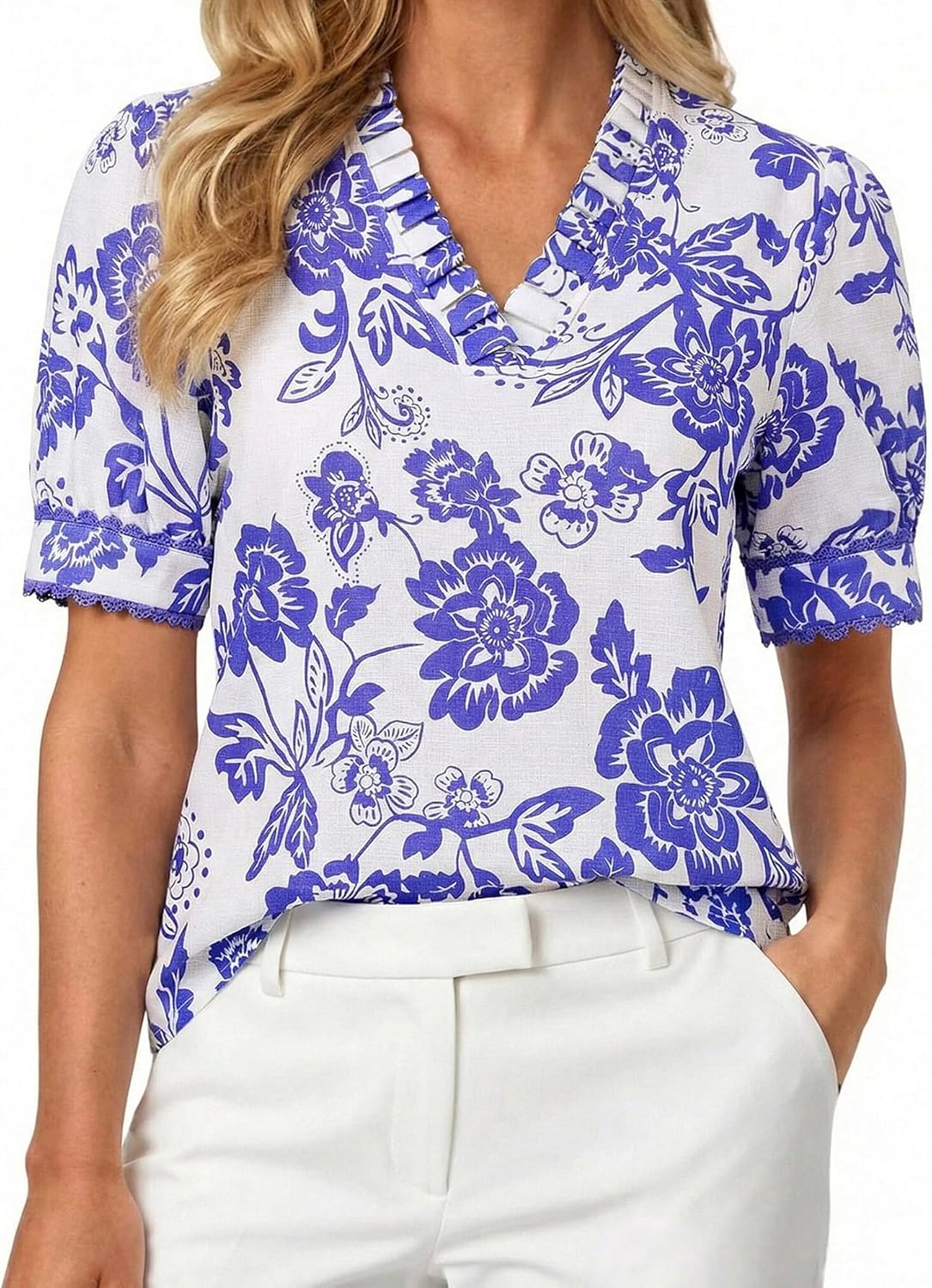GRACE KARIN Women Boho Floral Tops, Summer Puff Short Sleeve deal at Amazon