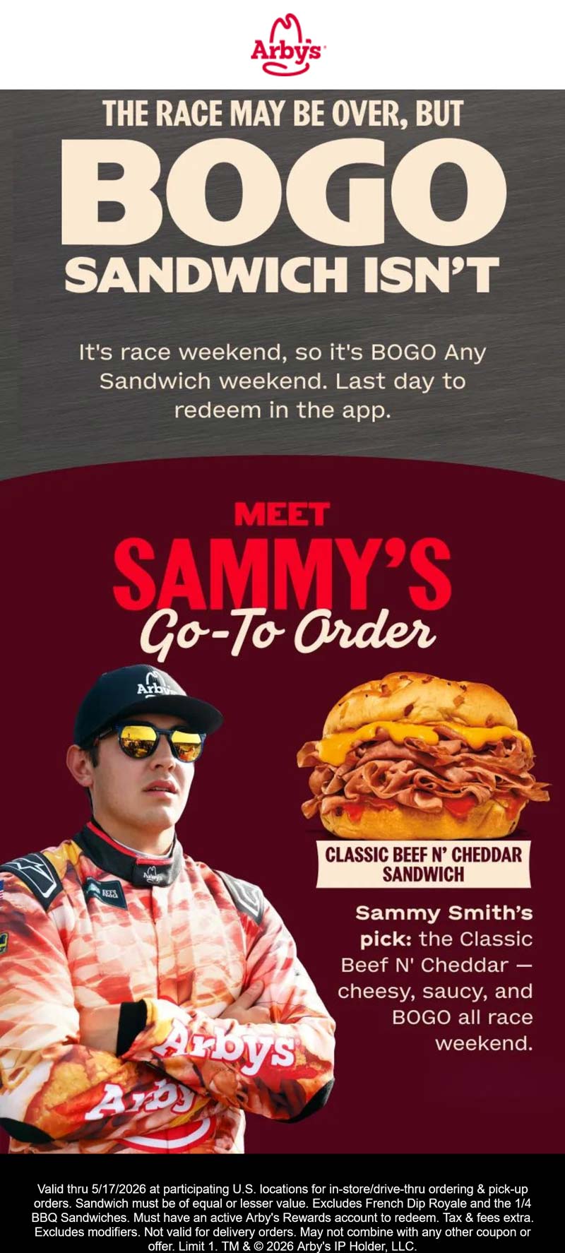 Second sandwich free via mobile today deal at Arbys